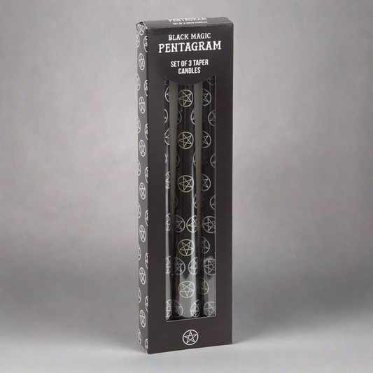 Set of 3 Black Magic Pentagram Taper Candles - DuvetDay.co.uk