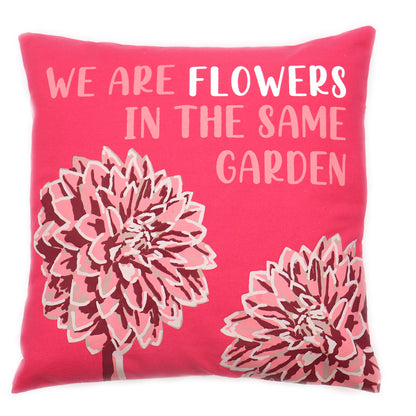 Printed Cotton Cushion Cover - We are Flowers - Olive, Pink and Natural