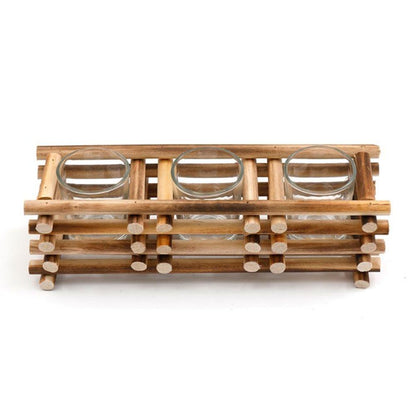 27cm Stacked Wood Triple Tealight Holder - DuvetDay.co.uk