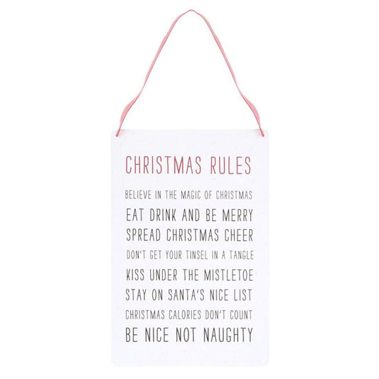 30cm Christmas Rules Metal Hanging Sign - DuvetDay.co.uk