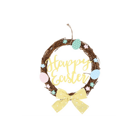 30cm Happy Easter Willow Wreath - DuvetDay.co.uk