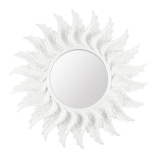 47cm Round White Glitter Angel Wing Mirror - DuvetDay.co.uk