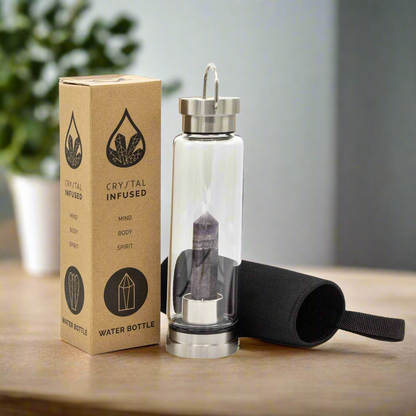 Crystal Infused Glass Water Bottle - Relaxing Amethyst - Obelisk