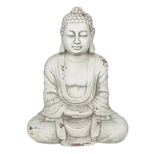 58cm White Hands In Lap Sitting Garden Buddha - DuvetDay.co.uk