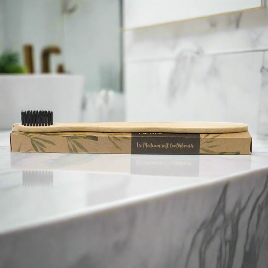 Single Bamboo Toothbrush - Charcoal Medium Soft - DuvetDay.co.uk