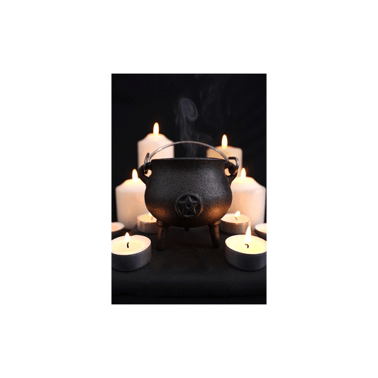 7cm Cast Iron Cauldron With Pentagram - DuvetDay.co.uk
