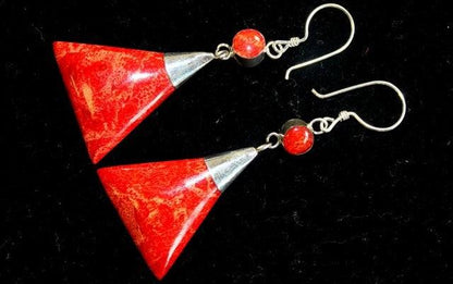 925 Silver Earrings - Triangle Double Drop - DuvetDay.co.uk