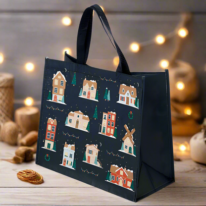 Recycled RPET Reusable Shopping Bag - Christmas Houses