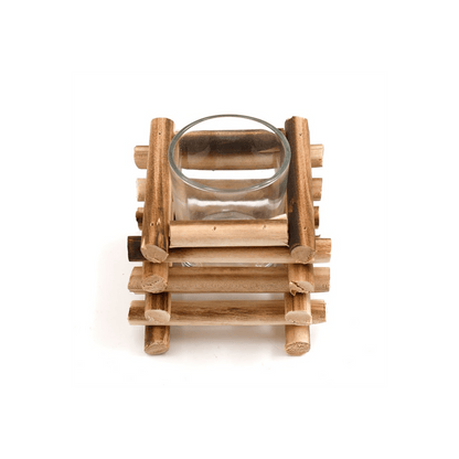 9cm Stacked Wood Tealight Holder - DuvetDay.co.uk