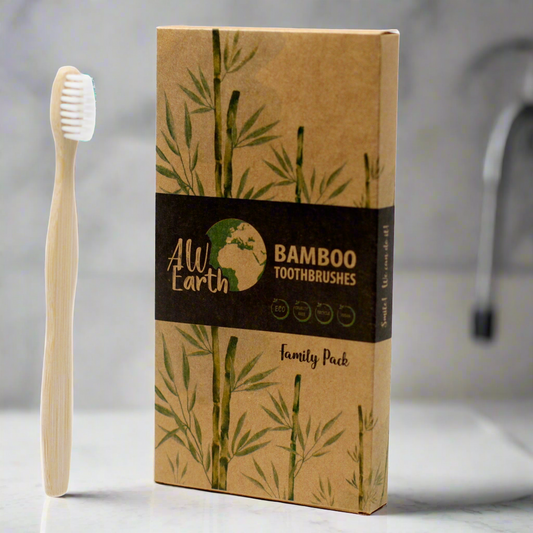 Bamboo Toothbrush - White - Family Pack of 4 - Med Soft - DuvetDay.co.uk