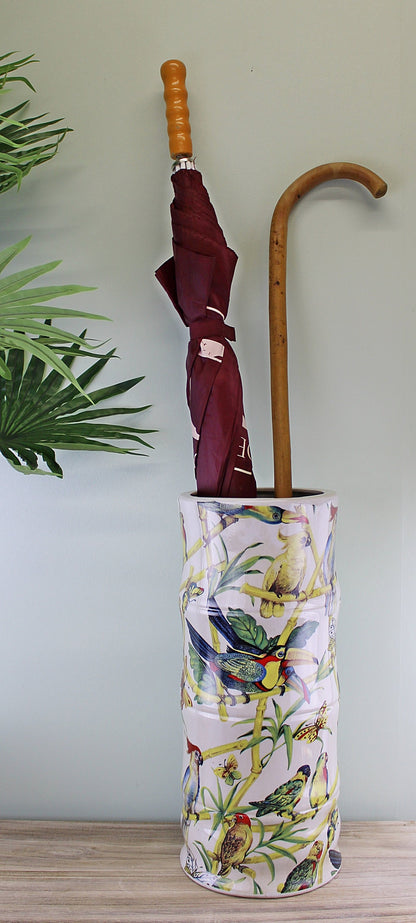 Ceramic Umbrella Stand, Bamboo & Tropical Bird Design