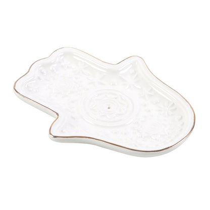 White Hand of Hamsa Incense Holder and Trinket Dish
