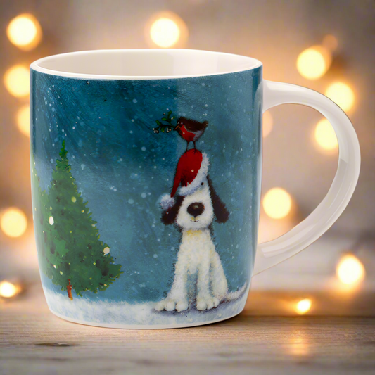 Christmas Porcelain Mug - Jan Pashley Christmas Dog & Robin
