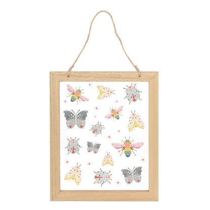 Floral Bug Print Glass Wall Hanging