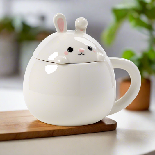 Peeping Lid Ceramic Lidded Animal Mug - Rabbit
