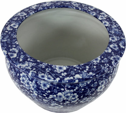 Ceramic Planter, Vintage Blue & White Daisies Design