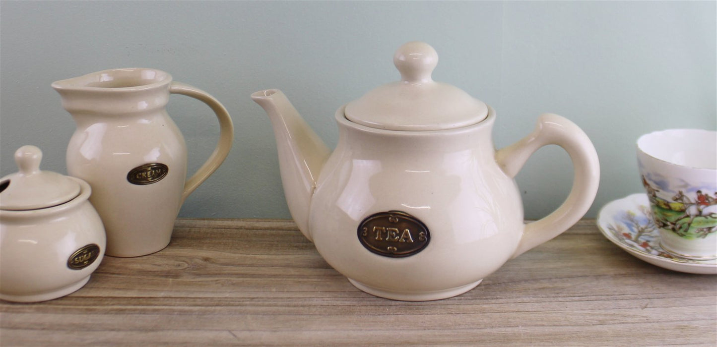 Country Cottage Cream Ceramic Teapot
