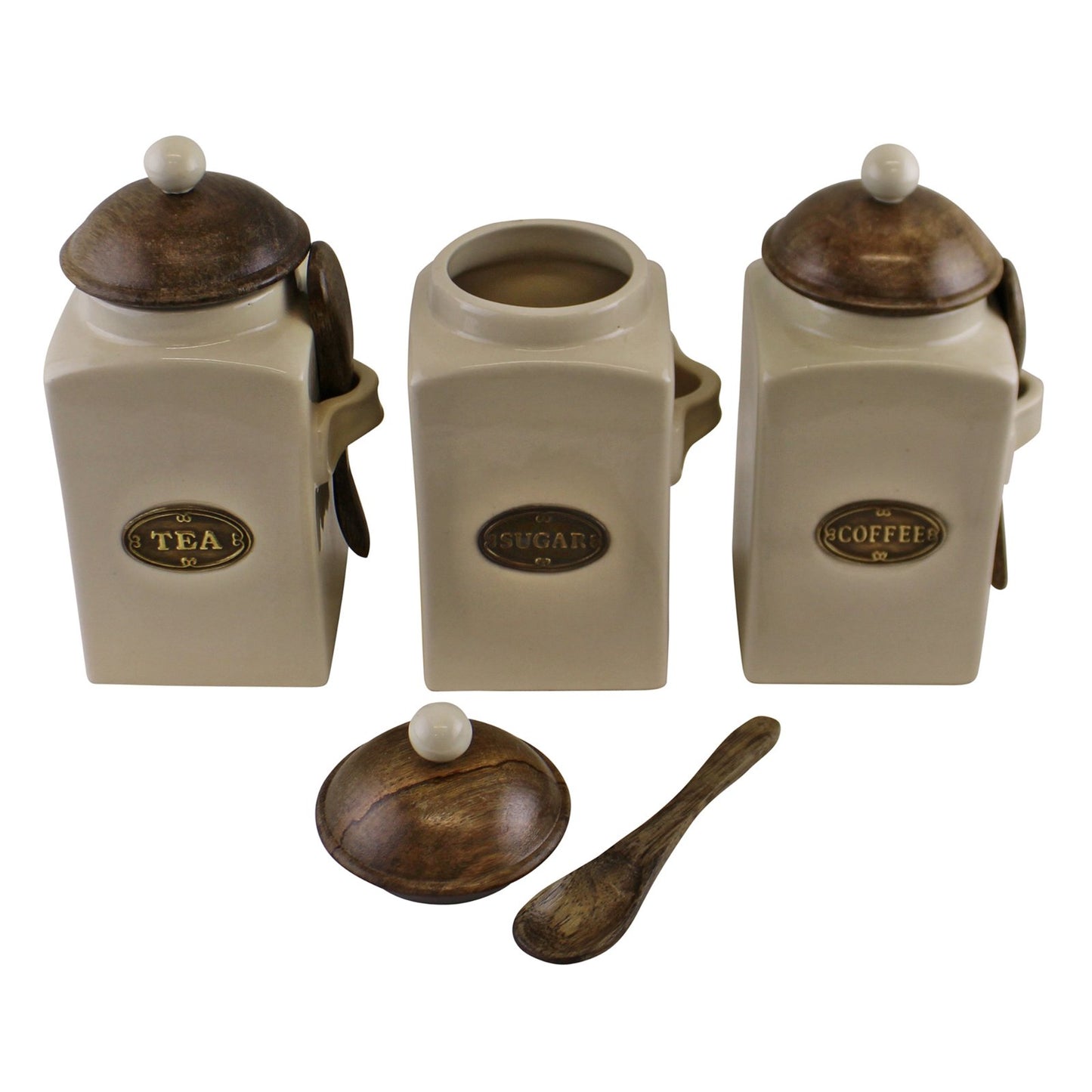 Large Tea, Coffee & Sugar Canisters With Spoons