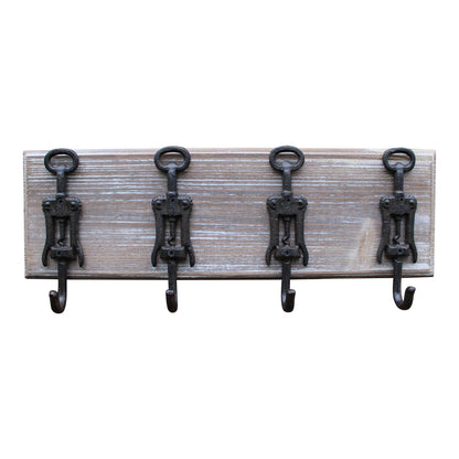 Rustic Cast Iron and Wooden Wall Hooks, Bottle Openers