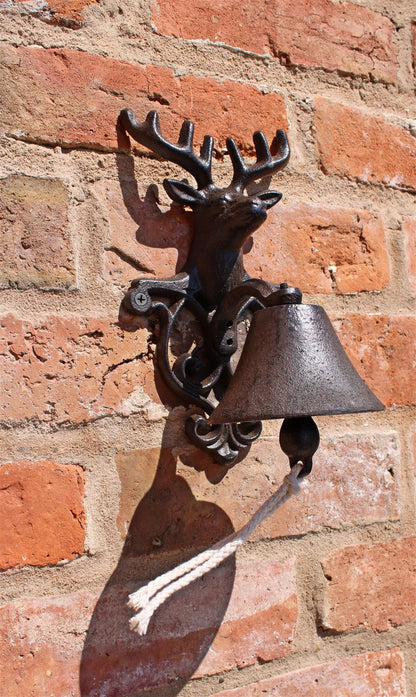 Rustic Cast Iron Wall Bell, Reindeer Bust