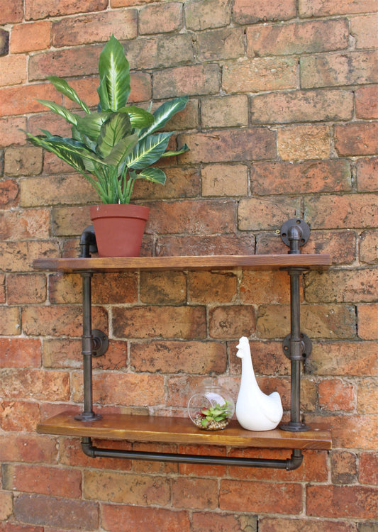 Industrial Pipe Wall Shelf with 2 Shelves