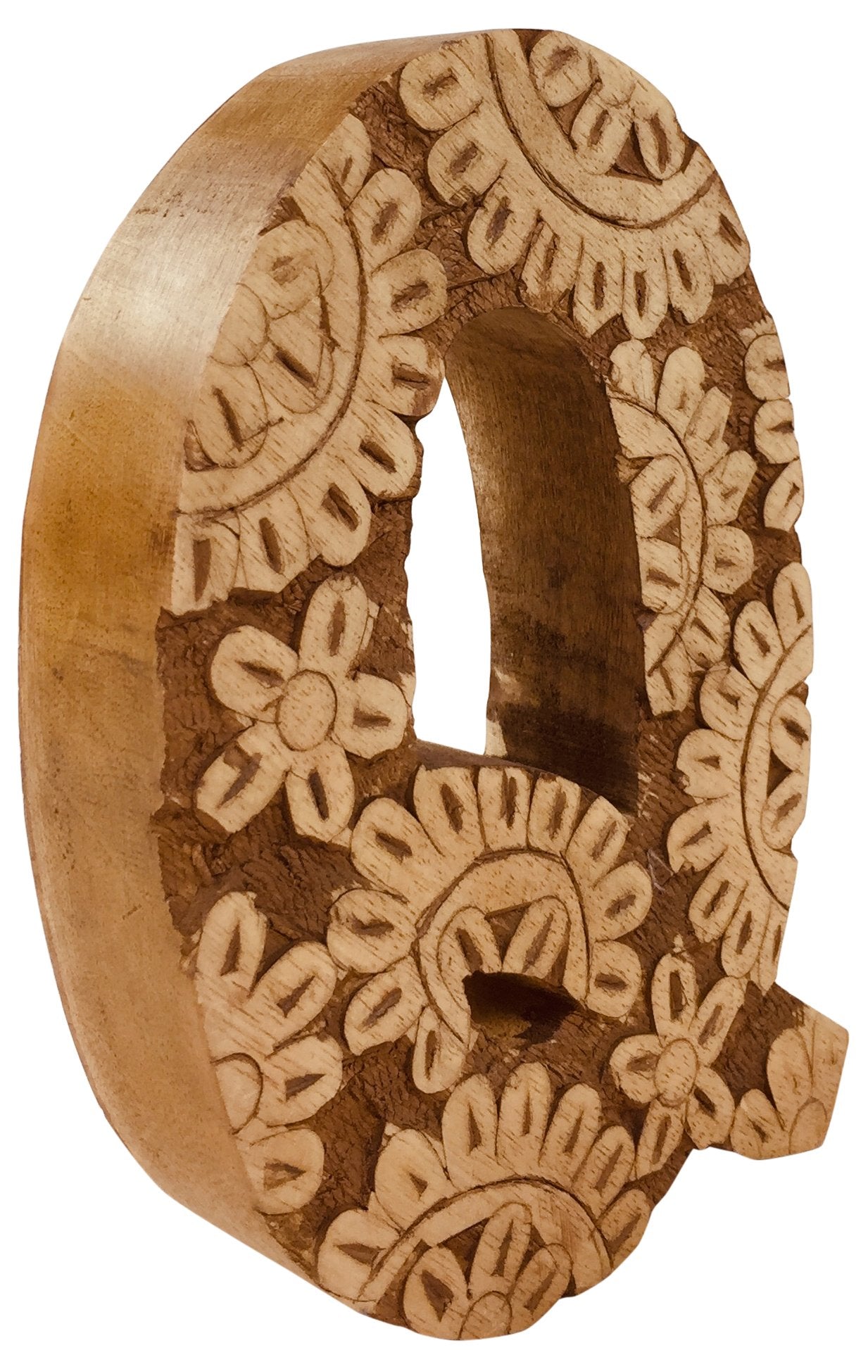 Hand Carved Wooden Flower Letter Q