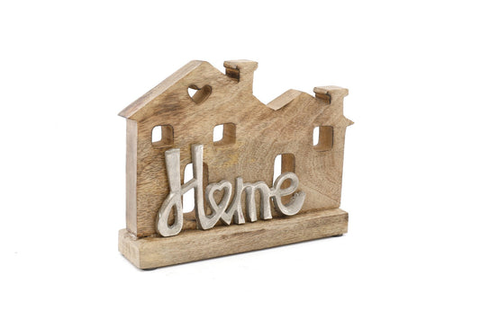 Wooden & Silver House Ornament 26cm