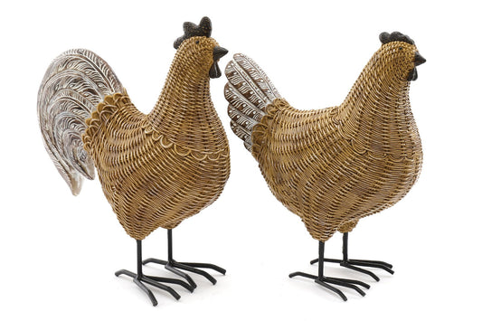 Set of 2 Rattan Chicken Ornaments