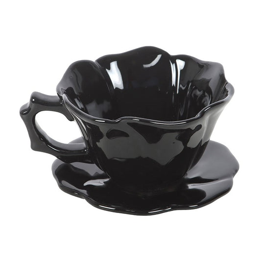 Black Rose Teacup and Saucer