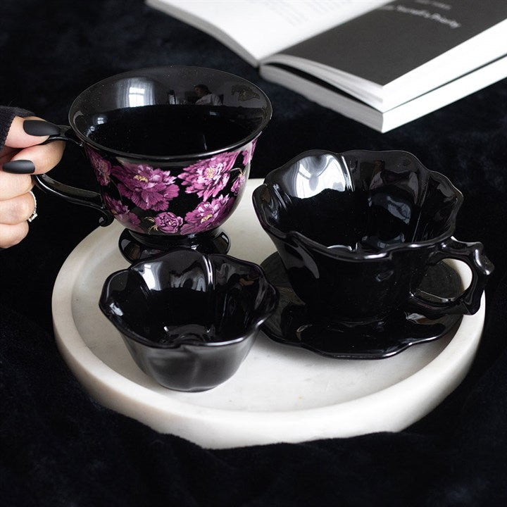 Black Rose Teacup and Saucer