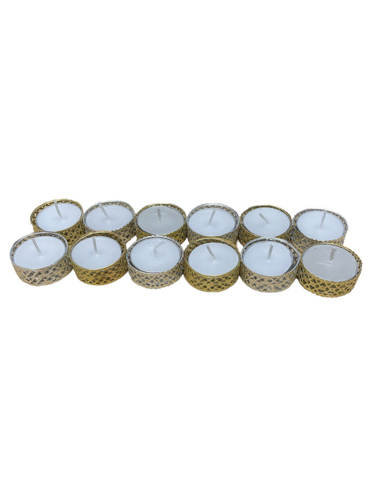 Silver and Gold Heart Pattern Tea Light Candles, Pack of 12