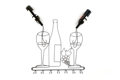 Wall Mounted Black Wire Wine Bottle & Glass Holder