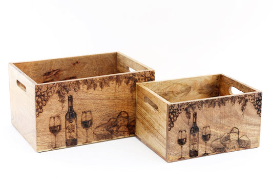Set Of Two Engraved Cheese & Wine Crates