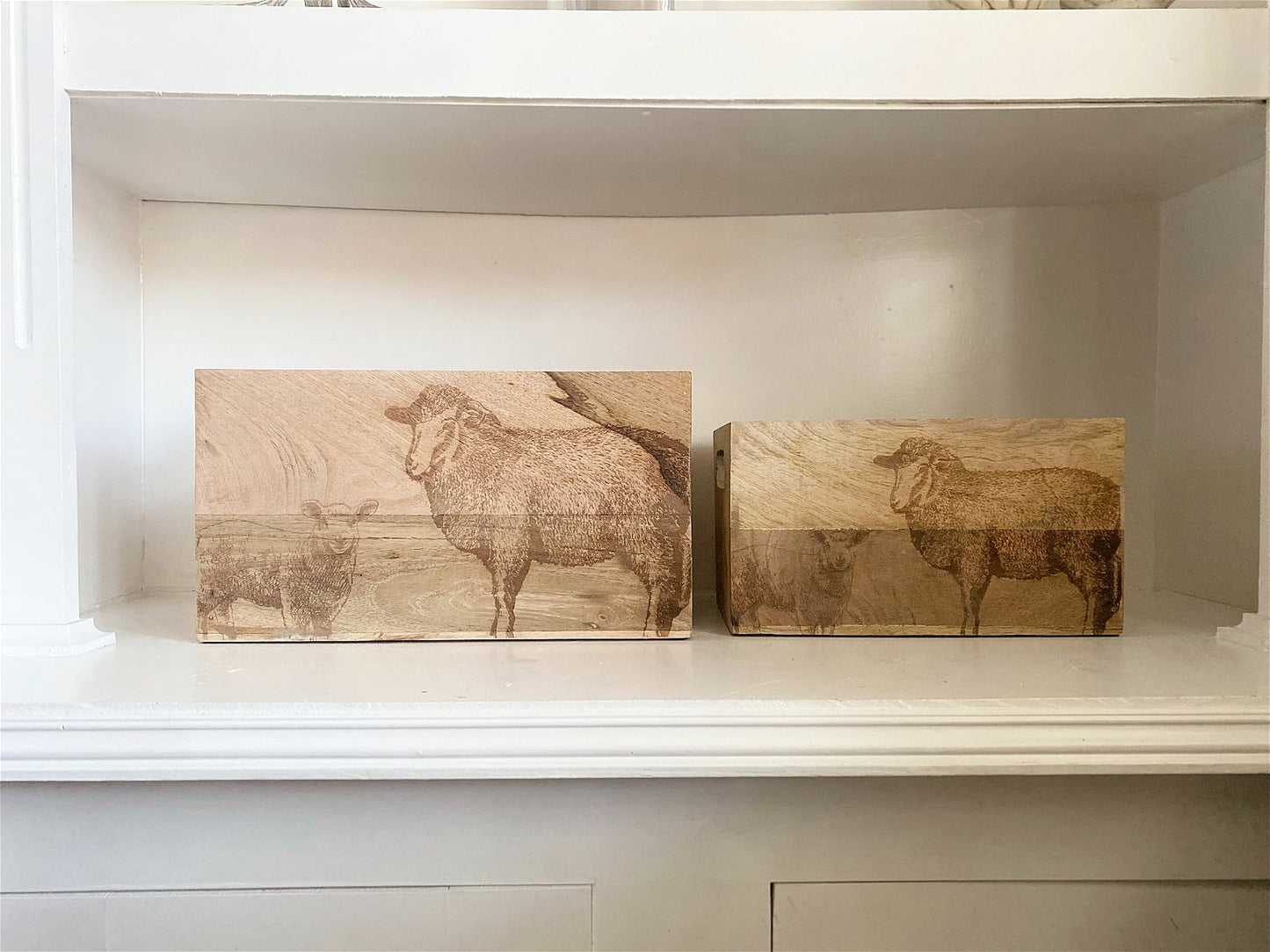 Set Of Two Engraved Sheep Crates