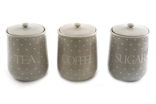 Heart Design Tea, Coffee and Sugar Canisters