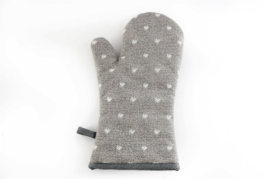 Kitchen  Oven Glove With A Grey Heart Print Design