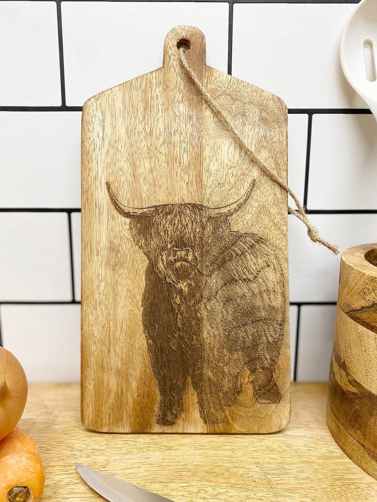 Highland Cow Engraved Wooden Cheese Board