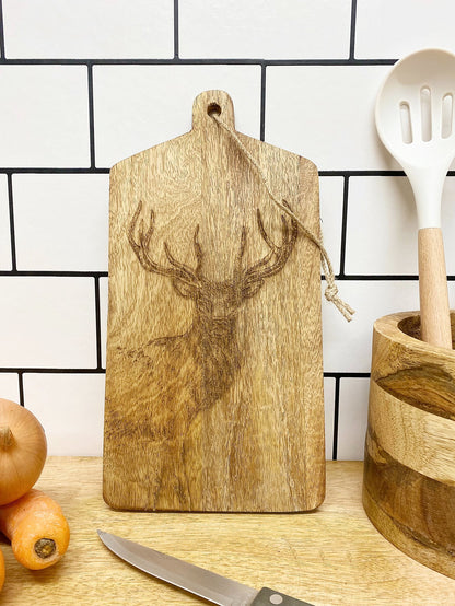 Stag Engraved Wooden Cheese Board
