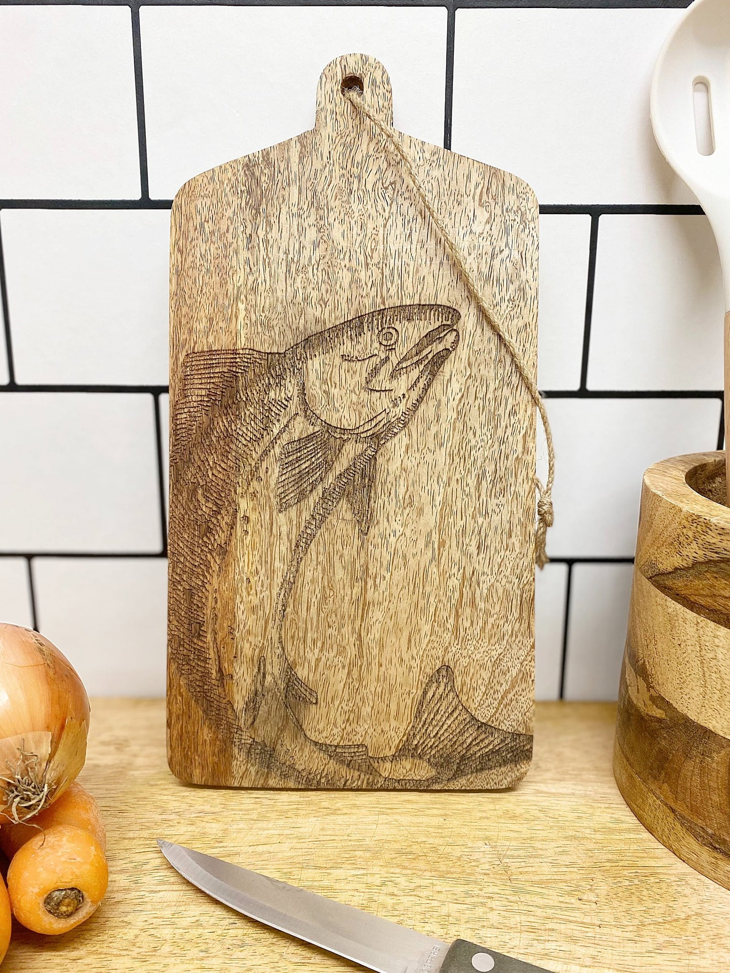 Salmon Engraved Wooden Cheese Board