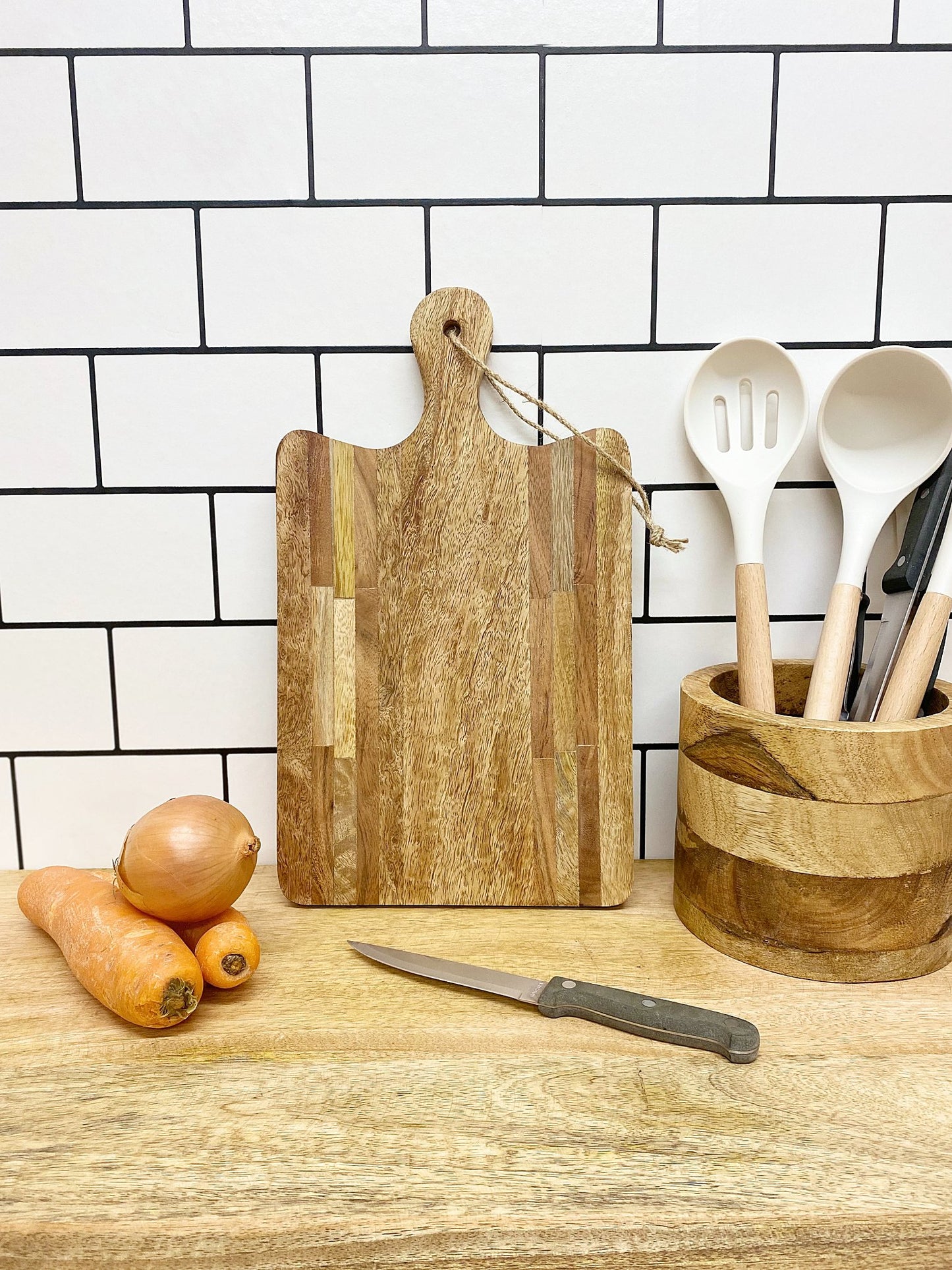 Striped Wooden Small Chopping Board