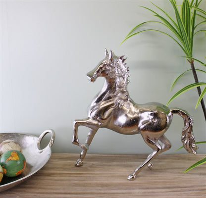 Large Silver Metal Horse Ornament, 39cm Tall