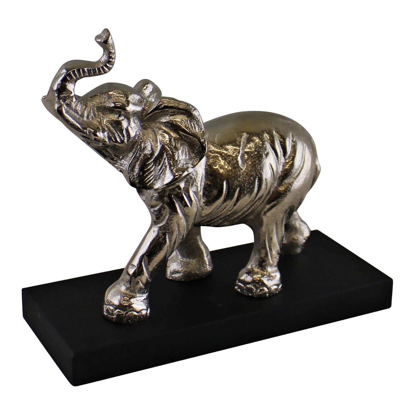 Large Ornamental Silver Metal Elephant On Plinth