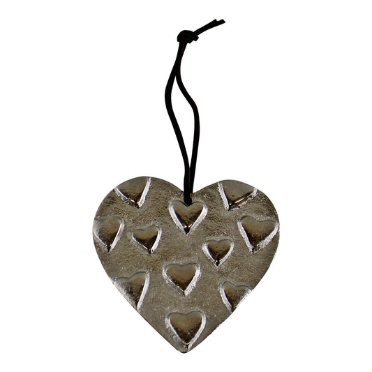Hanging Silver Metal Heart Ornament, 10cm