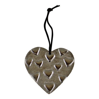 Hanging Silver Metal Heart Ornament, 10cm