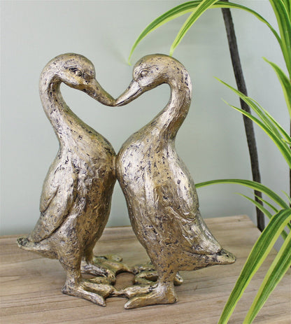 Gold Resin Kissing Ducks Heart Ornament