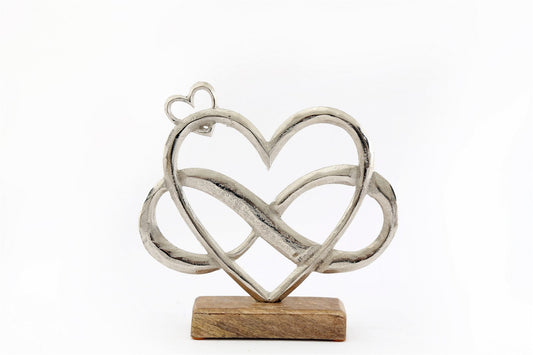 Metal Silver Entwined Hearts On A Wooden Base Medium