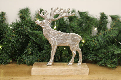 Silver Reindeer On Wood Base Large
