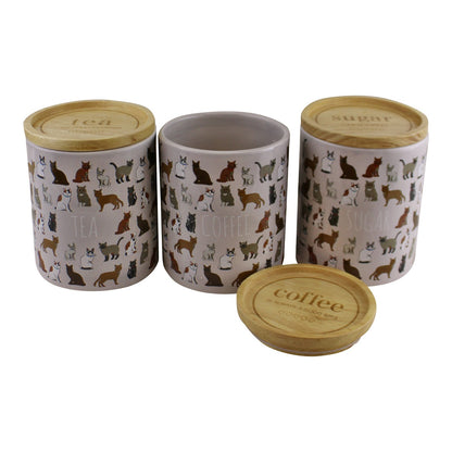Ceramic Cat Design Tea,Coffee & Sugar Canisters