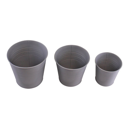 Set of 3 Round Metal Planters, Grey