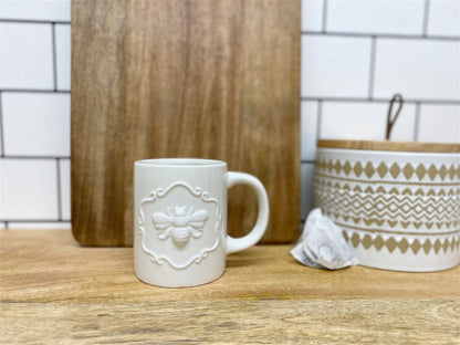 Cream Ceramic Embossed Bee Mug